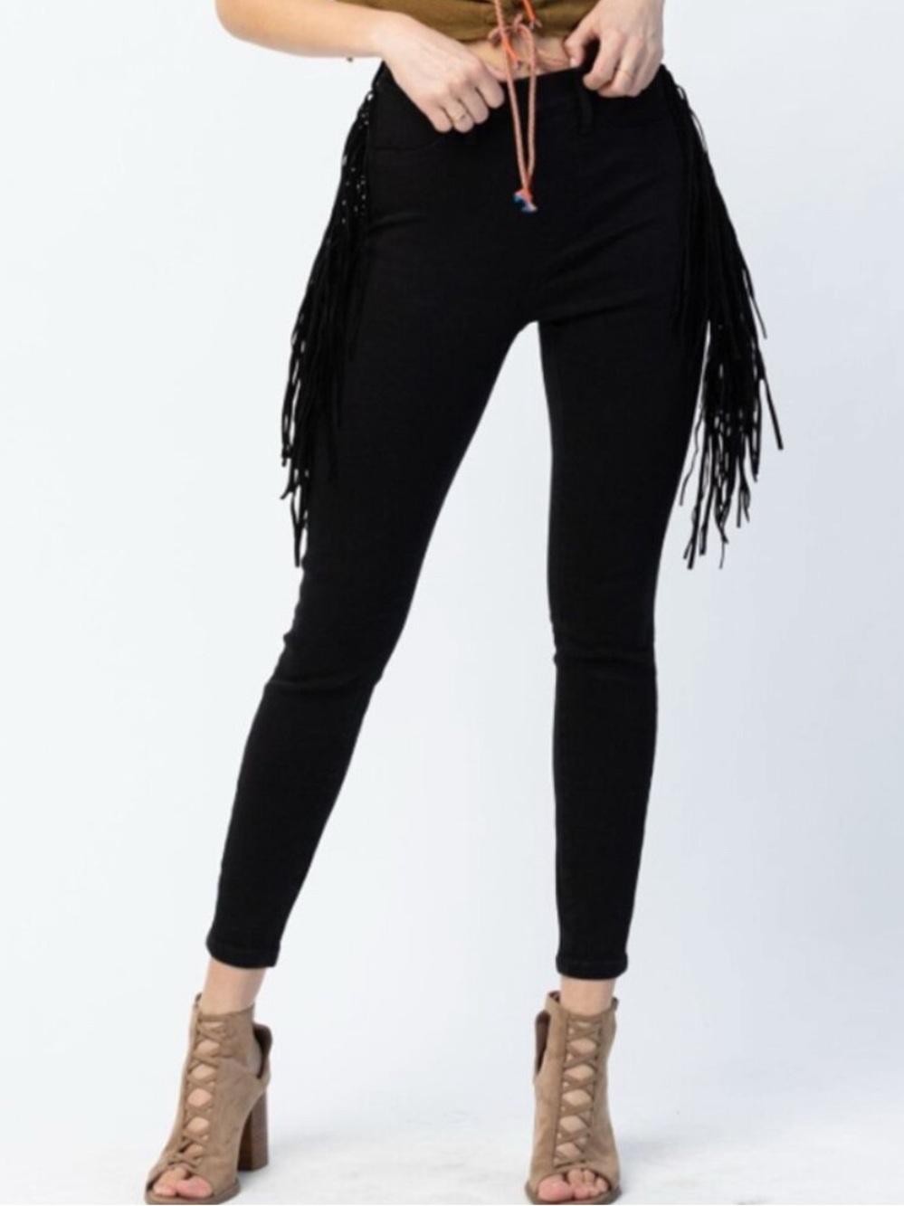 Judy Blue | Black Fringe Pull On High Rise Skinny Jeans Western Cowgirl 9/29